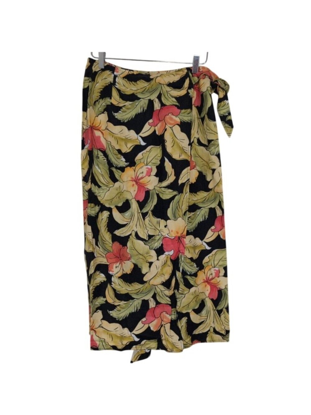 Talbots Floral Wrap Skirt Womens Petite Size 10 Tropical Vacation Maxi Linen Ble